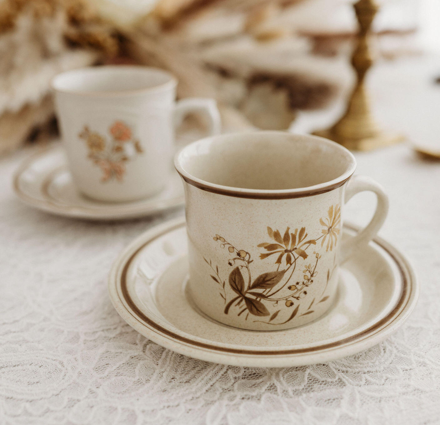 vintage '70s stoneware mug & saucer set, $2 each